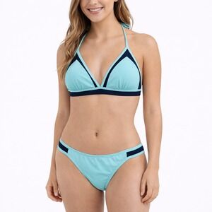 Women's Turquoise and Navy String Bikini w/Mesh and Metal Clasp Size S